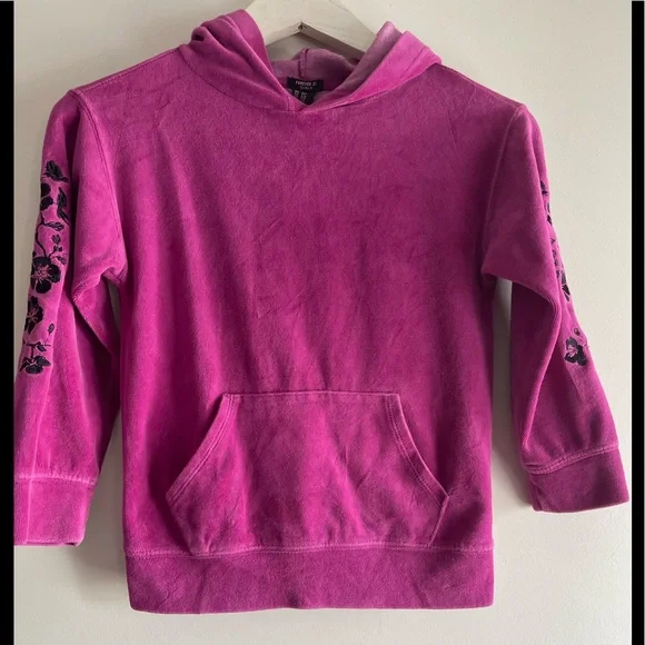 Forever 21 Girls 3/4 Length Sleeve Fuchsia and Black Hoodie - Size 5/6 - Picture 1 of 9
